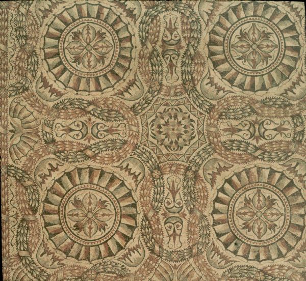 A close-up view of a mosaic with vivid geometric patterns, possibly in Constantine, Algeria.