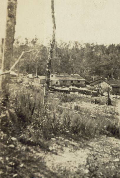 View of one of the Holt Lumber Company camps. Caption reads: "The Camp." 