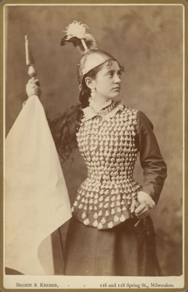 Carte-de-visite portrait of Alice Tobey, in costume as Joan of Arc from Friedrich Schiller's <i>The Maid of Orleans</i> (<i>Die Jungfrau von Orleans</i>).
