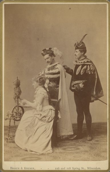 Carte-de-visite portrait of Jim [James] Whaling, Frank Cramer, and Lina Martin in costume as Mephistopheles, Faust, and Marguerite from Johann Wolfgang von Goethe's play <i>Faust</i>.