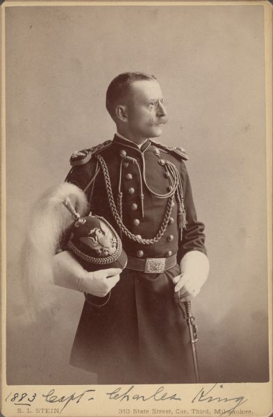 Carte-de-visite portrait of Captain Charles King, wearing his dress uniform as an enlisted Army Officer during the American Indian Wars.