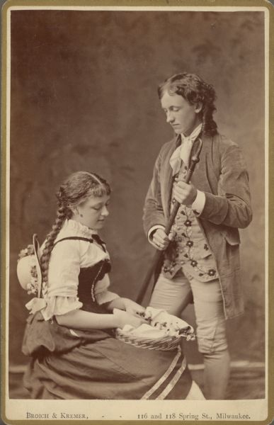 Carte-de-visite portrait of Grant Martin and Katharine Sherwood, in costume as Hermann and Dorothea from Johann Wolfgang von Goethe's poem <i>Hermann and Dorothea</i>.