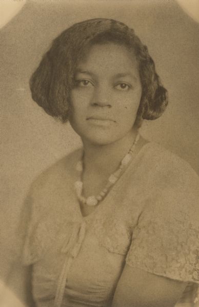 Studio portrait of Beatrice Gulley, member of the Mothers Board of Mount Zion Baptist Church and co-host of the WMTV cooking show "What's Cooking" with her husband Carson Gulley. Prior to moving to Madison, Beatrice was a schoolteacher in Arkansas.