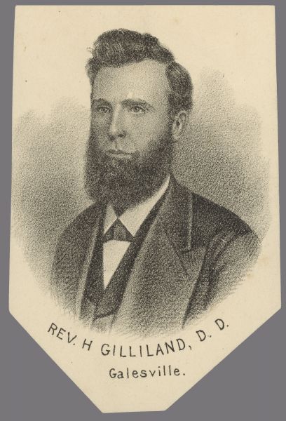 Lithograph portrait of Reverend Harrison Gilliland, around the end of his tenure as President of Galesville University.