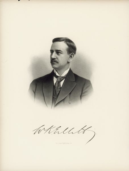 Lithograph portrait of W. K. Gillett, general auditor for the Atchison, Topeka & Santa Fe Railway Company.