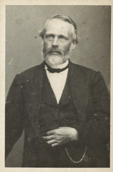 Portrait of James Monroe Gillet, a lawyer and founder of the <i>Fond du Lac Whig</i>. Caption reads: "James Monroe Gillet, Born April 24, 1821. Married Emmaline Eliza Smith, died May 24, 1879. Son of George Wolcott Gillet and Phoebe Brown."