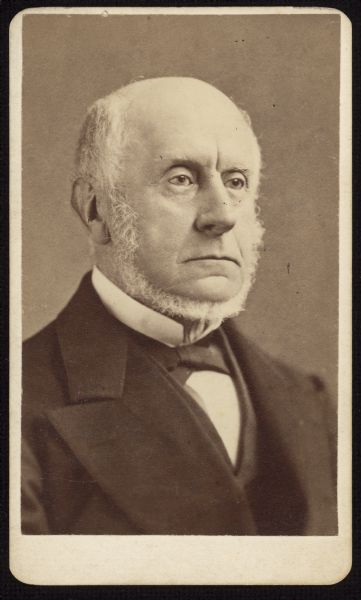 Quarter-length carte-de-visite portrait of Charles Francis Adams Sr., Republican Member of the U.S. House of Representatives from Massachusetts's 3rd district (1859-1861) and United States Envoy to the United Kingdom (1861-1863). He was a son of President John Quincy Adams.