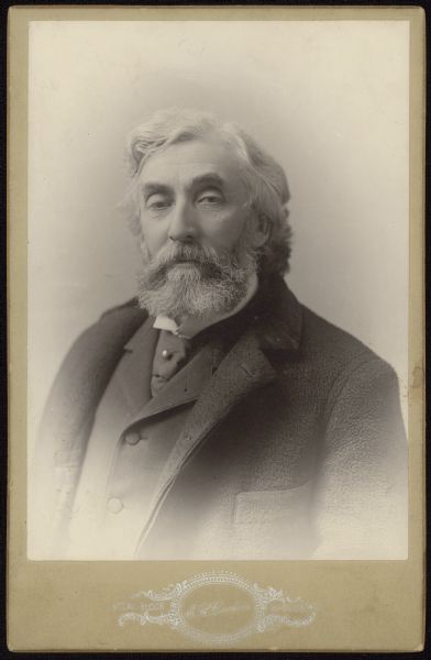 Vignetted carte-de-visite portrait of Charles Kendall Adams, president of Cornell University (1885-1892), and of the University of Wisconsin (1892-1901).