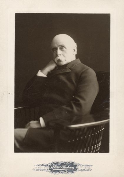 Seated portrait of Charles Francis Adams Jr., a Union Army veteran of the Civil War, a business reformer as part of the Massachusetts Railroad Commission, and President of Union Pacific Railroad, 1884-1890. He was also a frequently published historian, particularly of American railroad history.