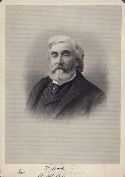 Facsimile engraving of Charles Kendall Adams, president of Cornell University (1885-1892), and of the University of Wisconsin (1892-1901).