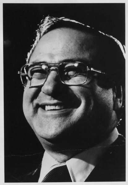 Close-up photograph of James George Abourezk, a Korean War veteran and Democratic politician from South Dakota. Abourezk was a member of the US House of Representatives (1971-1973) and US Senate (1973-1979). He was Chair of the Senate Indian Affairs Committee (1977-1979) and author of the 1978 Indian Child Welfare Act.