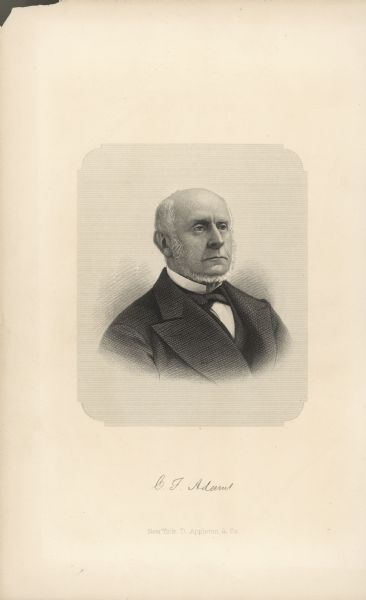 Facsimile engraving of Charles Francis Adams Sr., Republican Member of the U.S. House of Representatives from Massachusetts's 3rd district (1859-1861) and United States Envoy to the United Kingdom (1861-1863). He was a son of President John Quincy Adams.