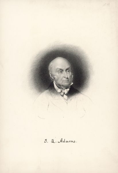 Lithographic vignetted portrait of John Quincy Adams, 6th President of the United States (1825-1829).
