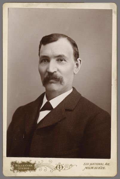 Quarter-length carte-de-visite portrait of Joseph Adams, a roundhouse foreman and master mechanic for the Chicago, Milwaukee, and St. Paul Railway line.