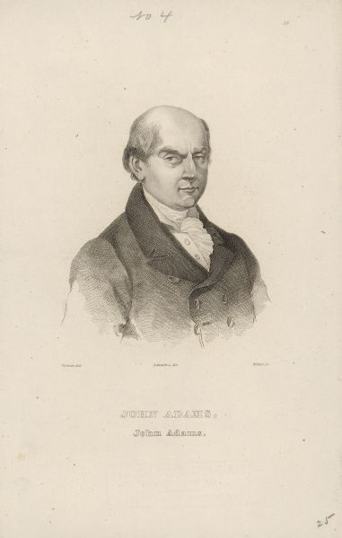 Lithographic portrait of John Adams, 2nd President of the United States (1797-1801).