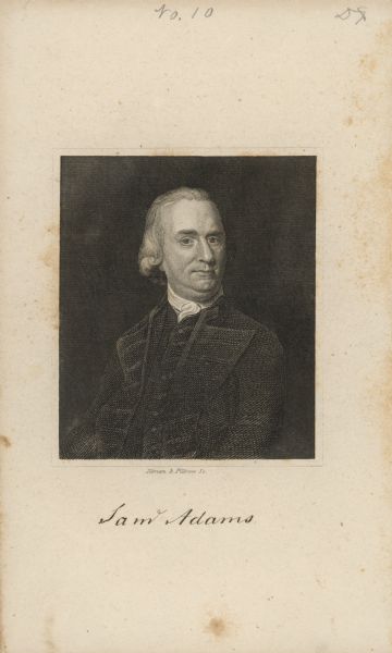 Engraved portrait of Samuel Adams, a Founding Father of the United States and 4th Governor of Massachusetts (1792-1794).