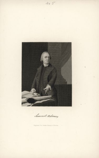 Engraved portrait of Samuel Adams, a Founding Father of the United States and 4th Governor of Massachusetts (1792-1794).