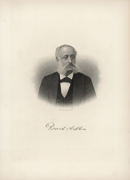 Lithographic portrait of David Adler, a retail clothier, one of the organizers of the Wisconsin National Bank, one of the founders and a vice-president of the National Straw Works, and a director of the Wisconsin Trust and Security Company.