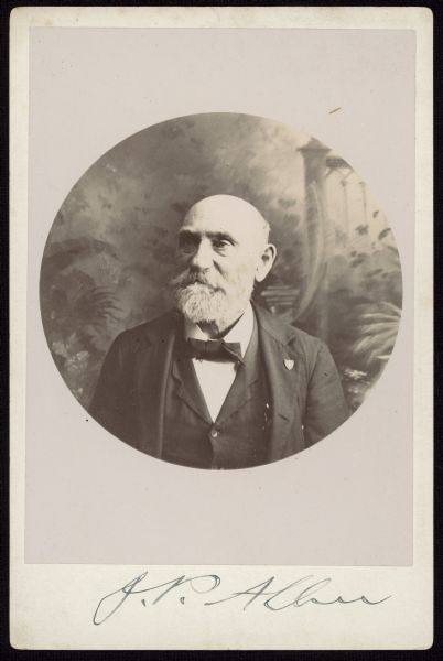 Round-framed portrait of James P. Albee of Prairie du Chien.