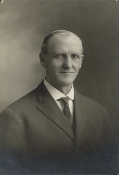 Portrait of William W. Albers, a Democratic politician and businessman. He managed pharmacies in Wausau, served on the Wausau Common Council, the Marathon County Board of Supervisors, and the Wausau School Board. He was also a Democratic State Senator from 1911-1919.