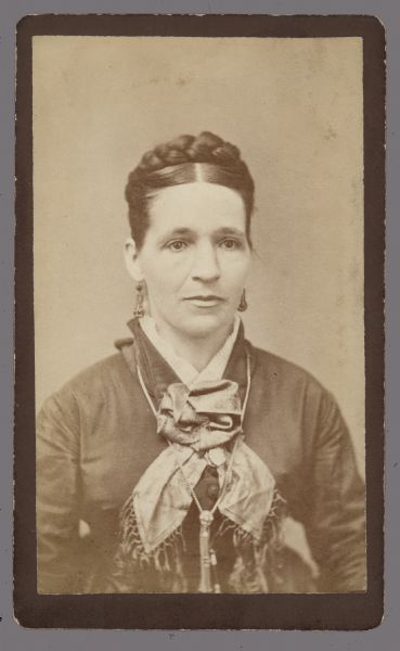 Waist-up carte-de-visite portrait of Jane Ager, a farmer from Ripon.