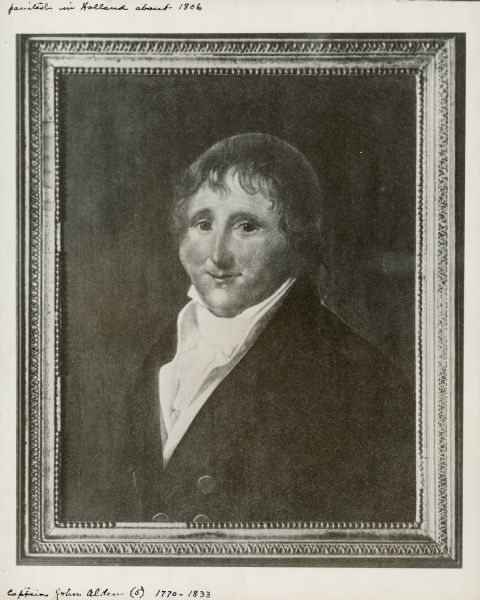 Photograph of a painting of Captain John Alden, one of the original passengers on the <i>Mayflower</i>.