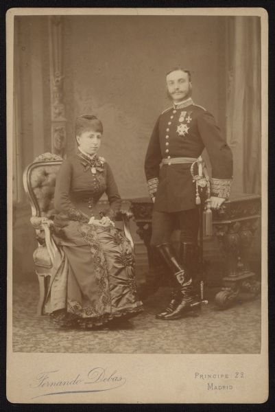 Cabinet card portrait of Alfonso XII and Maria Christina, the King and Queen of Spain.