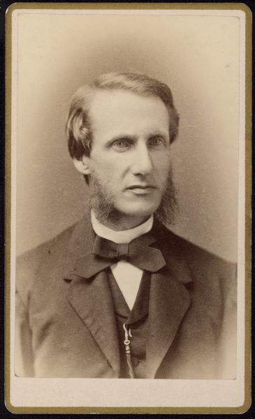 Quarter-length carte-de-visite portrait of William Francis Allen, professor of ancient languages and history at UW-Madison. Dr. Allen had taught newly emancipated slaves in South Carolina during the Civil War, before becoming a professor of classics, first at Antioch College and then at the University of Wisconsin. He was an editor of the 1867 book <i>Slave Songs of the United States</i>, the first book compiling slave songs as literature.
