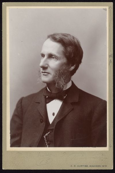 Quarter-length carte-de-visite portrait of William Francis Allen, professor of ancient languages and history at UW-Madison. Dr. Allen had taught newly emancipated slaves in South Carolina during the Civil War, before becoming a professor of classics, first at Antioch College and then at the University of Wisconsin. He was an editor of the 1867 book <i>Slave Songs of the United States</i>, the first book compiling slave songs as literature.