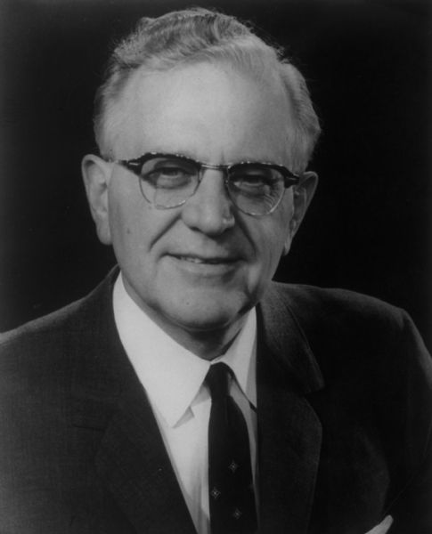 Quarter-length portrait of George Allott a Republican politician from Colorado. Allott served in World War II as a major in the US Army Air Forces. He was Lieutenant Governor of Colorado (1951-1955), then a United States Senator (1955-1973). 