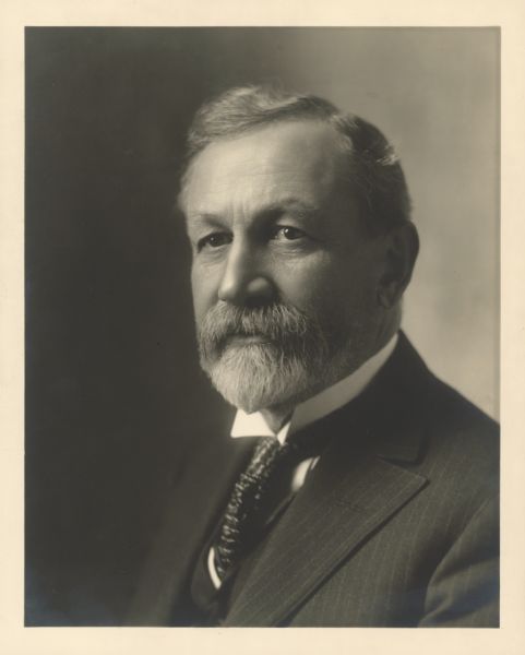 Quarter-length portrait of Charles Allis, president of the Allis-Chalmers Company (1901-1905), vice-president and director of the Milwaukee Trust Company, director of the First National Bank, trustee of the Northwestern Mutual Life Insurance Company, and organizer and president of the Chicago Belting Company. He was also first president of the Milwaukee Art Society, a trustee of the Layton Art Gallery, and his home in Milwaukee has been converted into the Charles Allis Art Museum.