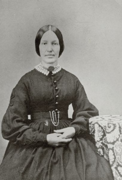 Portrait of Rachel Alsworth Ross, a schoolteacher who lived in Virden, Illinois. Rachel was the mother of UW-Madison sociology professor Edward Alsworth Ross.