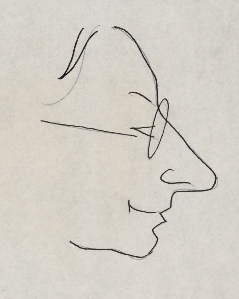 Line-drawn caricature profile of TWUA founding executive vice president George Baldanzi.