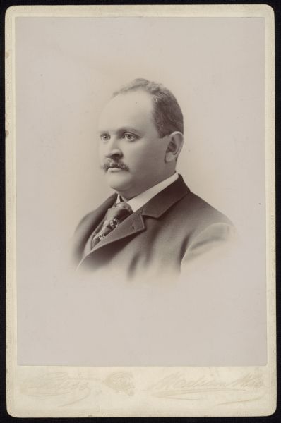 Vignetted quarter-length semi-profile carte-de-visite portrait of Oscar Altpeter, a maltster and Democratic politician. Altpeter was the son of Phillip Altpeter, who founded Northwestern Brewery. Oscar was alderman for the 6th ward of Milwaukee (1885-1889). He was a state senator from 1892-1896, then returned to Milwaukee politics as an alderman at large  from 1901-1906 and 1912-1916. He founded the short-lived Oscar Altpeter Brewery, was a member of the Board of Trustees for the Milwaukee Public Museum, and was a founder of the English Lutheran Church of the Reformation.