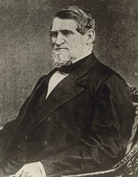 Portrait of Oakes Ames, a Republican Member of the U.S. House of Representatives from Massachusetts's 2nd district, 1863-1873. By President Abraham Lincoln's request, Ames took charge of the Union Pacific portion of the transcontinental railroad. He is subsequently credited with its success. Photo caption reads: "His monument to be moved five miles. Thirty seven years ago Oakes Ames, one of the constructors of the first railroad across the Rocky Mountains, had a monument built to his memory in the Rockies. Now it is to be moved to another site five miles distance because it has been found necessary to move the railroad line."