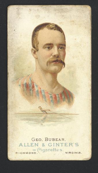 Cigarette Advertising Trade Card produced by Allen and Ginters. Depicted is George Bubear, an English sculler.