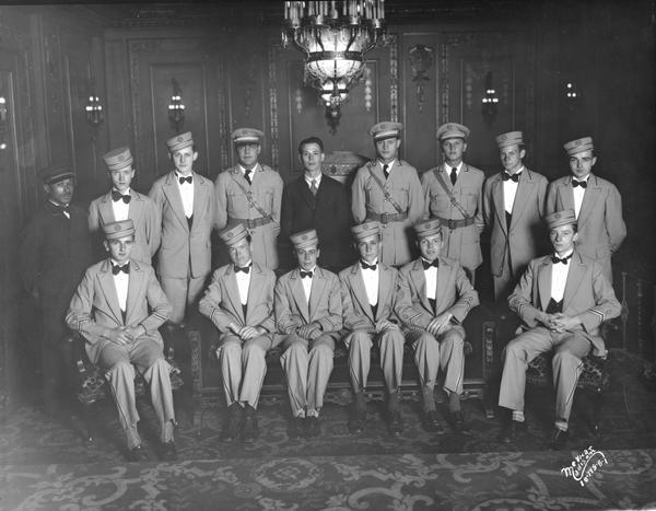 Group portrait of the Orpheum Theatre's staff of ushers.
