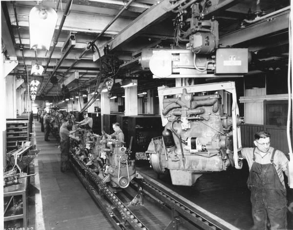 Diesel engine assembly line at Milwaukee Works. The factory was owned by the Milwaukee Harvester Company until 1902.