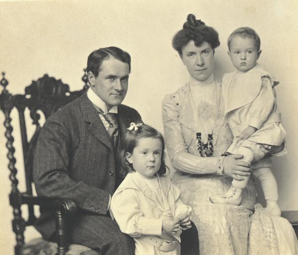 Family portrait of Harold Fowler McCormick with his wife and two small children.