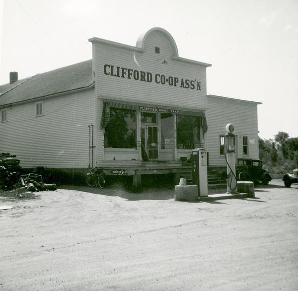 Exterior view of Clifford Co-operative Association, which was organized in 1906 by a group of Finnish farmers.