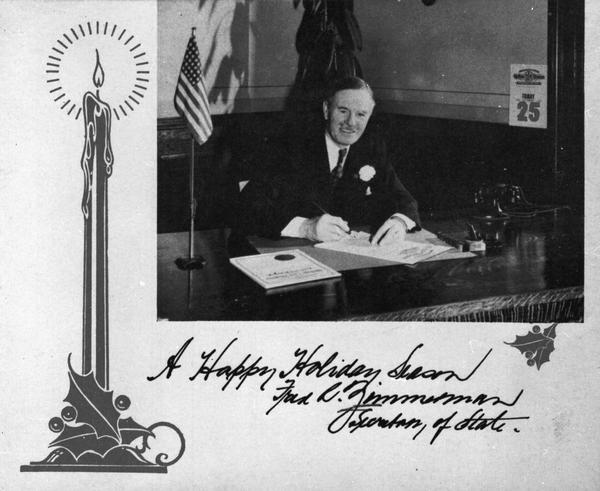 Secretary of State Fred R. Zimmerman's Christmas card.