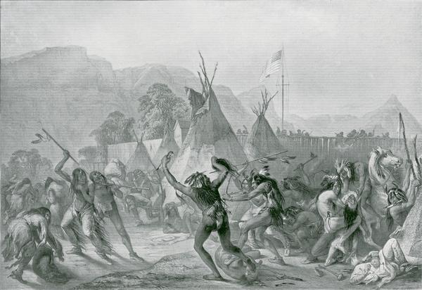 Indians in combat at Fort McKenzie on August 28th, 1833.