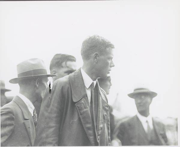 Charles Lindbergh arriving in Madison to receive an honorary degree from University of Wisconsin. 1927