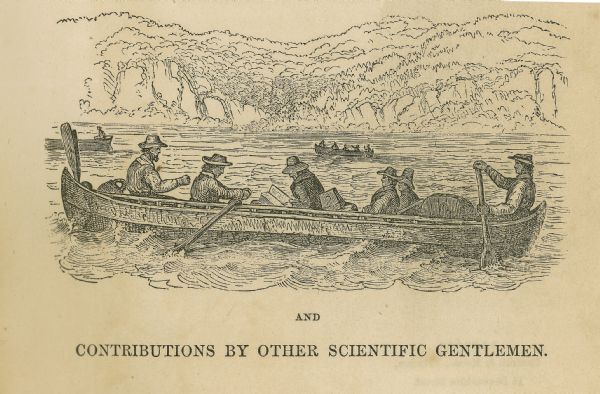 Travelers in a rowing canoe on Lake Superior.