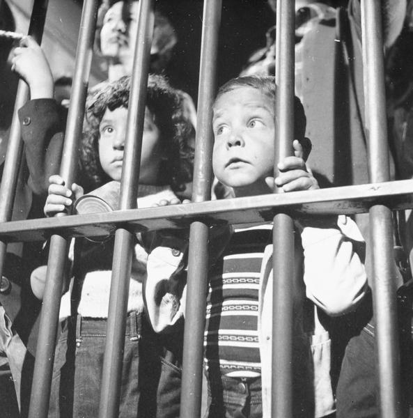 Willie Andazola (left) and Gary Alderette (right) in a jail scene in the film "Salt of the Earth."