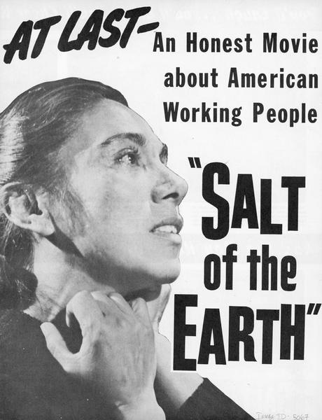 Cover of a brochure promoting the film "Salt of the Earth" showing Rosaura Revueltas, with the text, "At last-an honest movie about American working people".