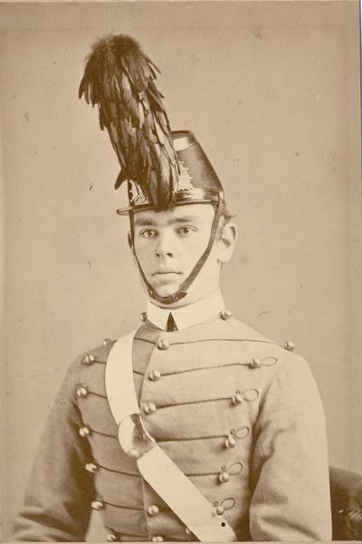 Portrait of James Garland Sturgis in his West Point(?) cadet uniform.  Born January 24, 1854; son of Samuel Davis Sturgis I and younger brother of Nina Sturgis Dousman;  James Sturgis attended the West Point Military Academy from 1871 to 1875.   After graduation he reported to Fort Rice, Dakota Territory and was assigned to Company M, Seventh Cavalry for his first tour of duty.  He died June 25, 1876 with Custer and the Seventh Cavalry at the Little Big Horn River in Montana.