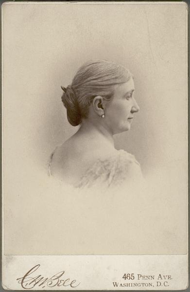 Profile portrait of Jerusha Sturgis, wife of Samuel Davis Sturgis I and mother of Nina Dousman. Born December 1, 1827; Died July 4, 1915. 