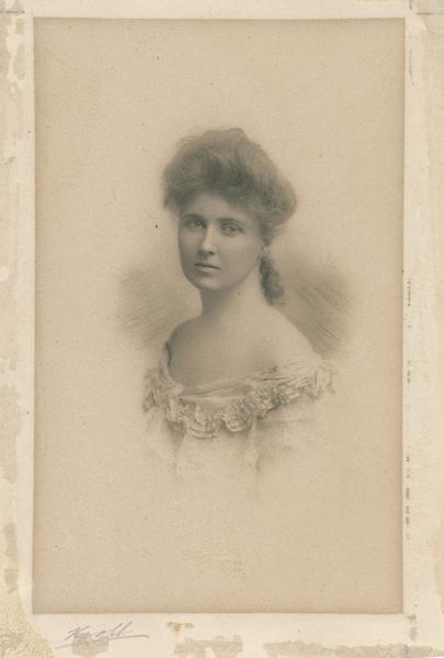 Head and shoulders portrait of Virginia Rolette Dousman, second daughter of H. Louis and Nina Dousman.  Born December 31, 1875; died June 29, 1959.