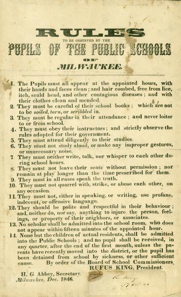 "Rules to be observed by the pupils of public schools of Milwaukee."